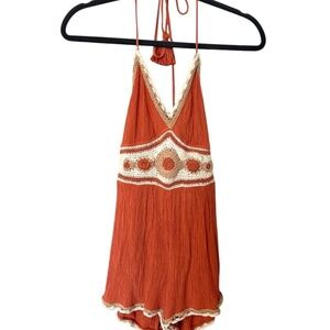 American Eagle Macrame Romper Size Small Burnt Orange